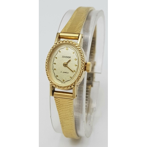 1540 - An USSR Made Sekonda Ladies 17 Jewel Manual Wind Gold Tone Watch.-16mm Case. Full Working Order. Com... 