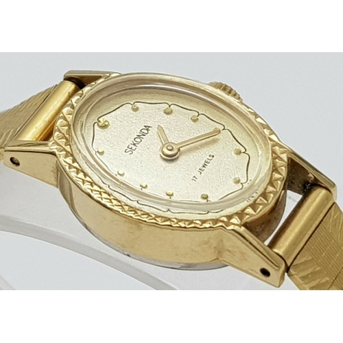 1540 - An USSR Made Sekonda Ladies 17 Jewel Manual Wind Gold Tone Watch.-16mm Case. Full Working Order. Com... 