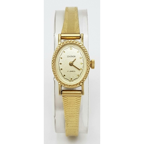 1540 - An USSR Made Sekonda Ladies 17 Jewel Manual Wind Gold Tone Watch.-16mm Case. Full Working Order. Com... 