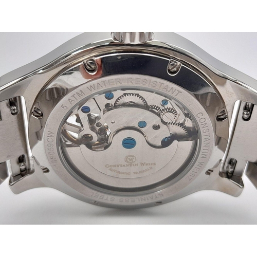 1337 - A Men’s Constantin Weisz Open Heart Design, Skeleton Back, Automatic Watch Model 18S059CW. 43mm Case... 