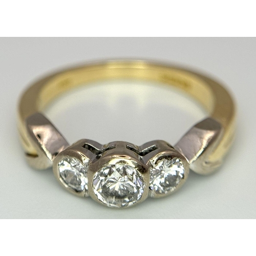 11 - AN 18K YELLOW GOLD OLD CUT DIAMOND 3 STONE RING - 0.75CT. 5.2G. SIZE M. A/S 1148