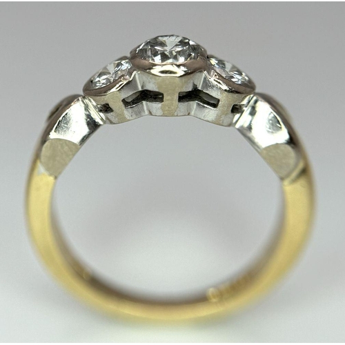 11 - AN 18K YELLOW GOLD OLD CUT DIAMOND 3 STONE RING - 0.75CT. 5.2G. SIZE M. A/S 1148