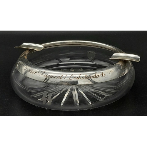 27 - A 3rd Reich Hallmarked Silver & Glass Ashtray Presented to the Commander of the 1st SS Panzer Divisi... 