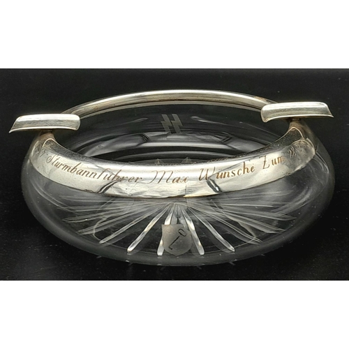 27 - A 3rd Reich Hallmarked Silver & Glass Ashtray Presented to the Commander of the 1st SS Panzer Divisi... 