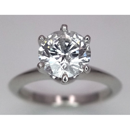 30 - A PLATINUM DIAMOND SOLITAIRE RING - 2CT ROUND BRILLIANT CUT. 6.4G WEIGHT. SIZE N. STONE HAS BEEN LAS... 