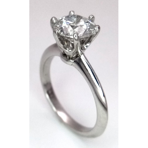 30 - A PLATINUM DIAMOND SOLITAIRE RING - 2CT ROUND BRILLIANT CUT. 6.4G WEIGHT. SIZE N. STONE HAS BEEN LAS... 