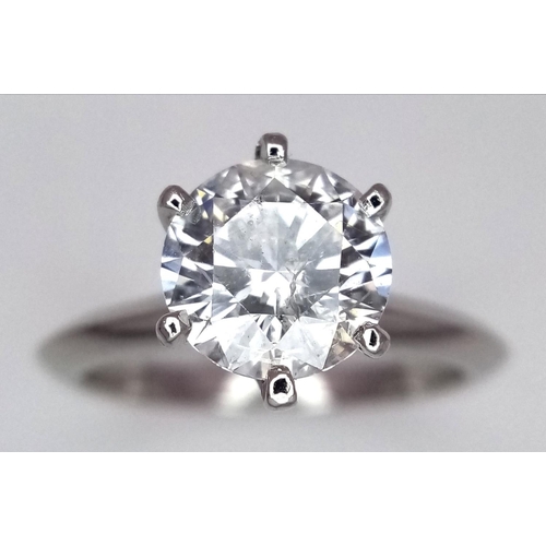 30 - A PLATINUM DIAMOND SOLITAIRE RING - 2CT ROUND BRILLIANT CUT. 6.4G WEIGHT. SIZE N. STONE HAS BEEN LAS... 