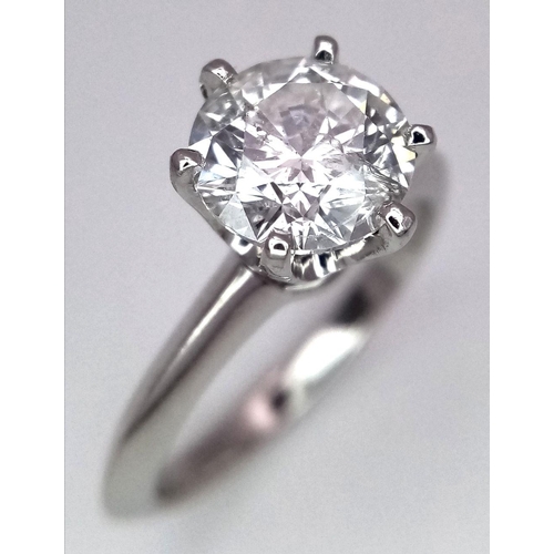 30 - A PLATINUM DIAMOND SOLITAIRE RING - 2CT ROUND BRILLIANT CUT. 6.4G WEIGHT. SIZE N. STONE HAS BEEN LAS... 