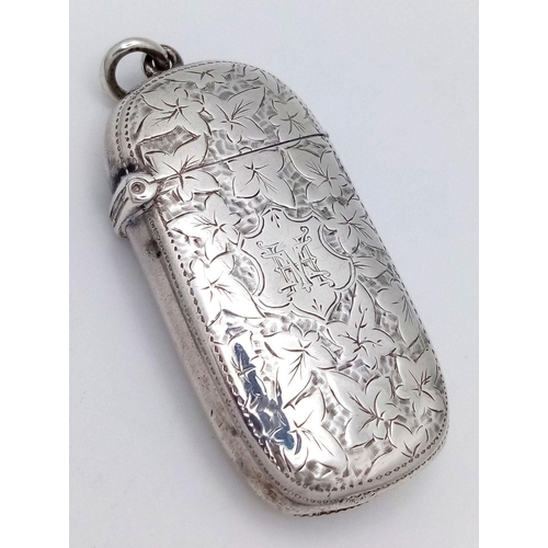 385 - Antique SILVER VESTA. Hallmark  for Stokes and Ireland, Birmingham circa 1900. Oval shaped with exqu... 