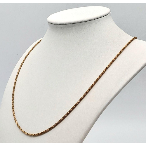 42 - Classic 9 carat GOLD ROPE NECKLACE. 6.7 grams. 50 cm (20”).