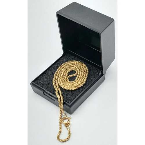 42 - Classic 9 carat GOLD ROPE NECKLACE. 6.7 grams. 50 cm (20”).