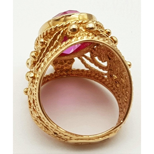 44 - A 14K ROSE GOLD PINK STONE COCKTAIL STYLE RING. 11.3G. SIZE I/J.