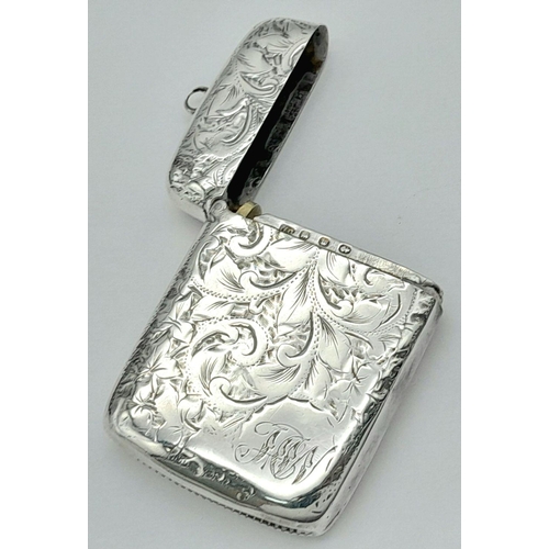 483 - Antique SILVER VESTA, beautifully decorated with clear hallmark for Joseph Gloster, Birmingham 1896.... 