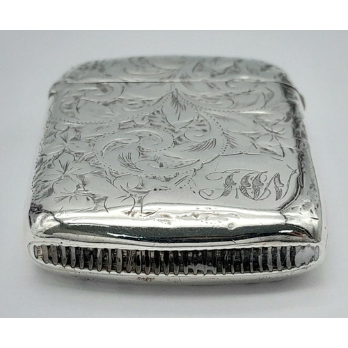 483 - Antique SILVER VESTA, beautifully decorated with clear hallmark for Joseph Gloster, Birmingham 1896.... 