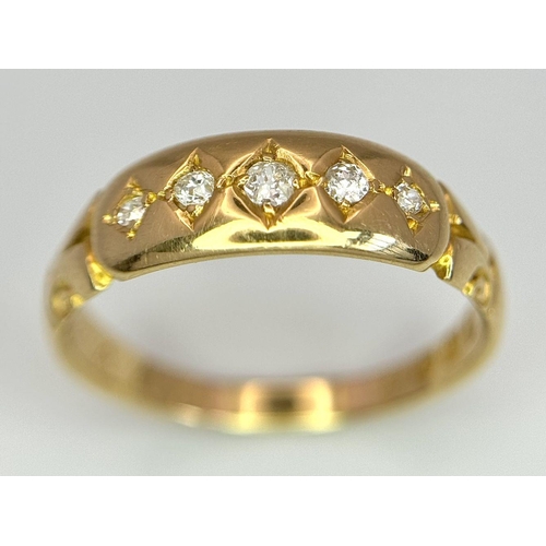 74 - AN 18K YELLOW GOLD ANTIQUE DIAMOND RING. 3.3G. SIZE Q. HALLMARKED BIRMINGHAM 1891. SC2043