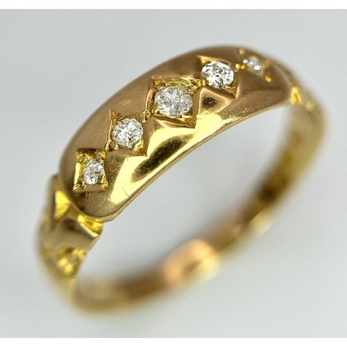 74 - AN 18K YELLOW GOLD ANTIQUE DIAMOND RING. 3.3G. SIZE Q. HALLMARKED BIRMINGHAM 1891. SC2043