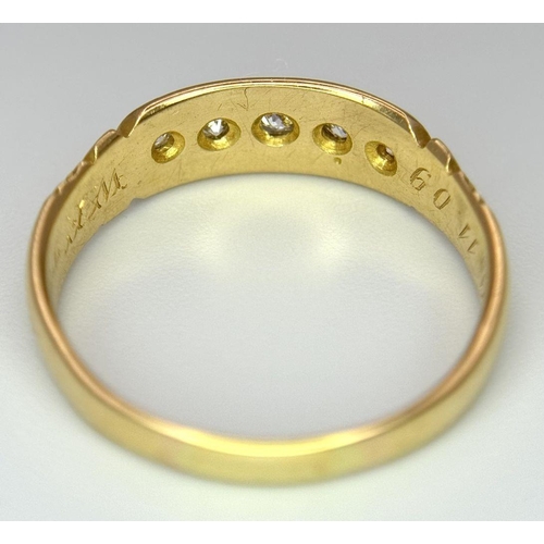 74 - AN 18K YELLOW GOLD ANTIQUE DIAMOND RING. 3.3G. SIZE Q. HALLMARKED BIRMINGHAM 1891. SC2043