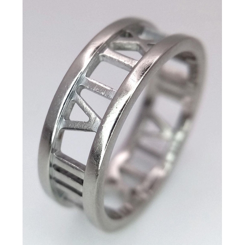 25 - A TIFFANY & CO 18K WHITE GOLD ATLAS BAND RING. 6.1G. SIZE R. SC 2038.