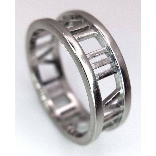 25 - A TIFFANY & CO 18K WHITE GOLD ATLAS BAND RING. 6.1G. SIZE R. SC 2038.