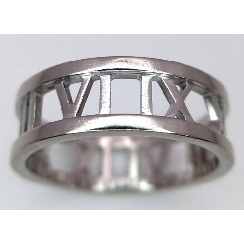25 - A TIFFANY & CO 18K WHITE GOLD ATLAS BAND RING. 6.1G. SIZE R. SC 2038.