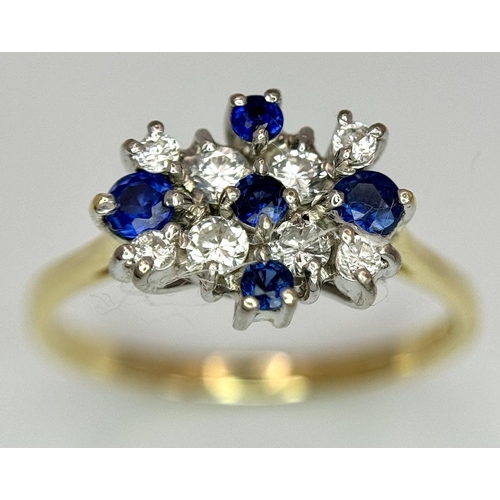 88 - AN 18K YELLOW GOLD DIAMOND & SAPPHIRE RING. 3.2G. SIZE O. SC 2052