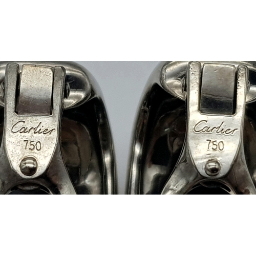 18 - A PAIR OF 18K WHITE GOLD CARTIER EARRINGS.  CLIP ON DESIGN. TOTAL WEIGHT 11.8G. SC 2037.