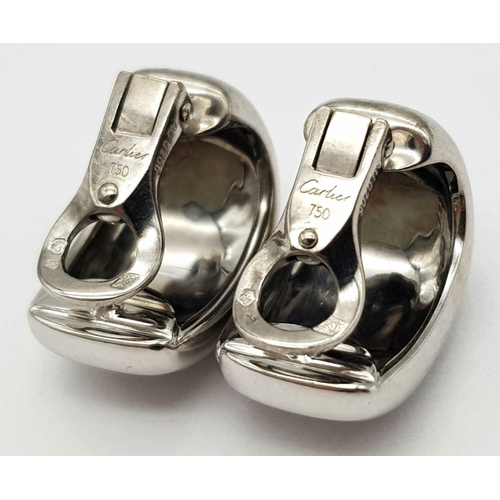 18 - A PAIR OF 18K WHITE GOLD CARTIER EARRINGS.  CLIP ON DESIGN. TOTAL WEIGHT 11.8G. SC 2037.