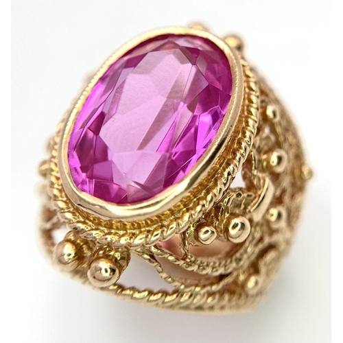 44 - A 14K ROSE GOLD PINK STONE COCKTAIL STYLE RING. 11.3G. SIZE I/J.