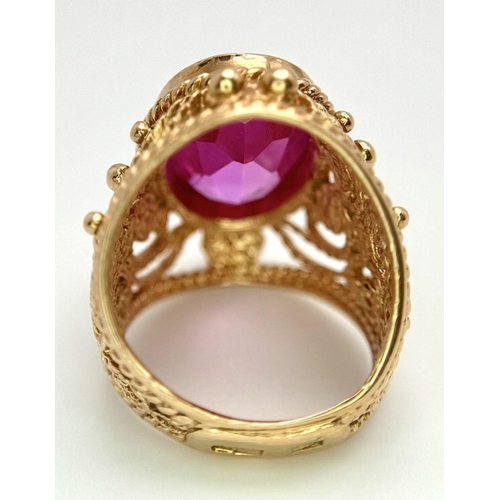 44 - A 14K ROSE GOLD PINK STONE COCKTAIL STYLE RING. 11.3G. SIZE I/J.