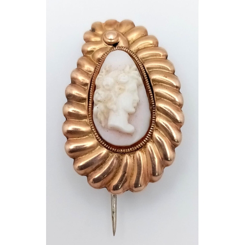 270 - A 9K yellow gold (tested as) cameo brooch, 4.1g total weight, approx 29mm x18mm. Ref: SH1676I
