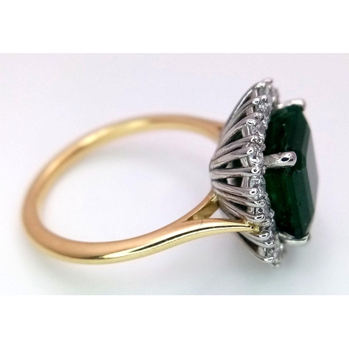 296 - A Head Turning 950 Platinum and 18K Yellow Gold (tested) Emerald with Diamond Surround Dress Ring. 4... 