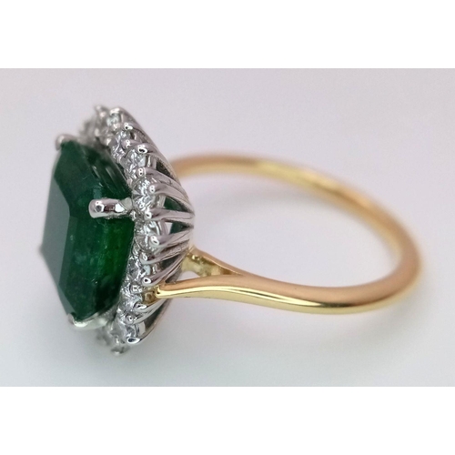 296 - A Head Turning 950 Platinum and 18K Yellow Gold (tested) Emerald with Diamond Surround Dress Ring. 4... 