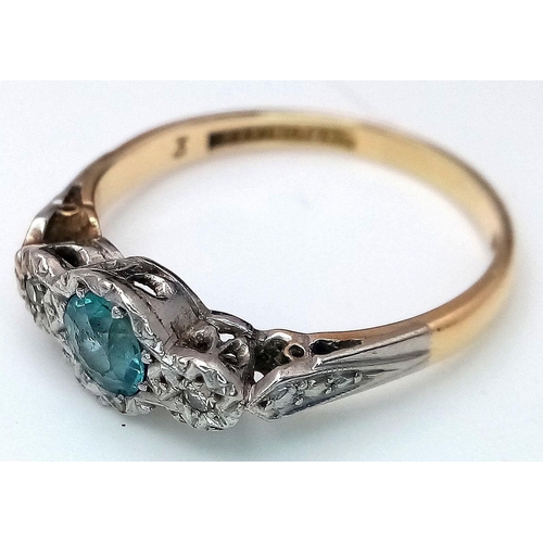 133 - Stunning Vintage 18 Carat GOLD RING , having AQUAMARINE and DIAMONDS set to top in PLATINUM MOUNT. 2... 