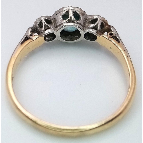 133 - Stunning Vintage 18 Carat GOLD RING , having AQUAMARINE and DIAMONDS set to top in PLATINUM MOUNT. 2... 