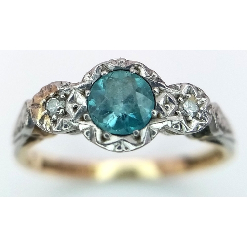 133 - Stunning Vintage 18 Carat GOLD RING , having AQUAMARINE and DIAMONDS set to top in PLATINUM MOUNT. 2... 