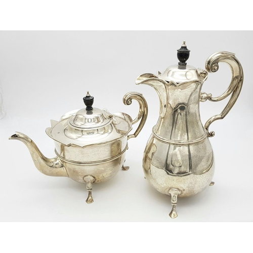 149 - An Antique Edwardian Four Piece Sterling Silver Tea and Coffee Set. Hallmarks for Sheffield 1903, 5 ... 