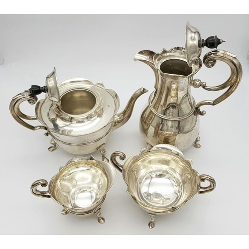 149 - An Antique Edwardian Four Piece Sterling Silver Tea and Coffee Set. Hallmarks for Sheffield 1903, 5 ... 