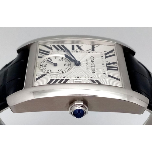 62 - A Cartier Automatic Gents Tank Watch. Model 3589. Original Cartier black leather strap and clasp. Ta... 