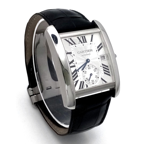 62 - A Cartier Automatic Gents Tank Watch. Model 3589. Original Cartier black leather strap and clasp. Ta... 