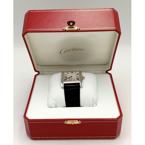 62 - A Cartier Automatic Gents Tank Watch. Model 3589. Original Cartier black leather strap and clasp. Ta... 