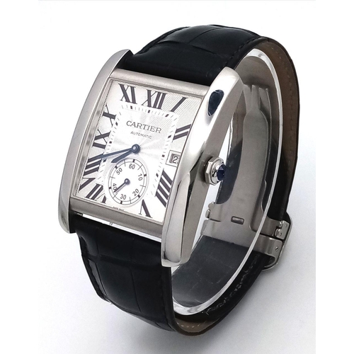 62 - A Cartier Automatic Gents Tank Watch. Model 3589. Original Cartier black leather strap and clasp. Ta... 