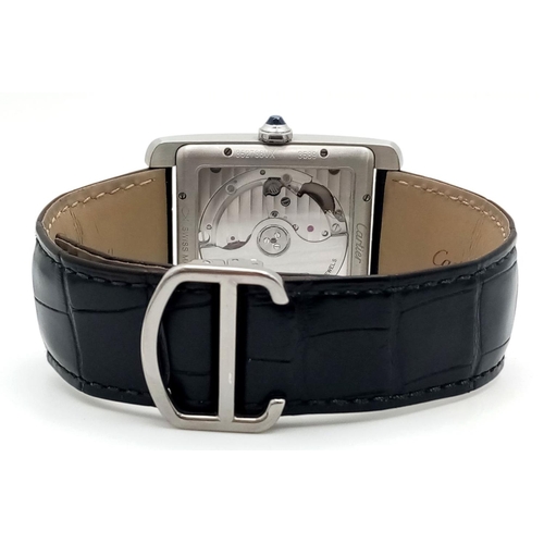 62 - A Cartier Automatic Gents Tank Watch. Model 3589. Original Cartier black leather strap and clasp. Ta... 