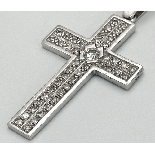 480 - A Serious 9k White Gold Diamond Encrusted Cross on a 9K White Gold Curb Chain. Cross - 7cm x 4cm. Ch... 