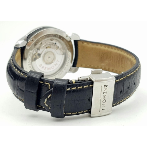 48 - A Bremont Automatic Skeleton Back Gents Watch. Black leather strap. Stainless steel case - 40mm. Whi... 