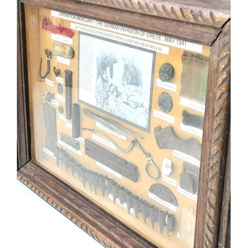 A WW2, German Battlefield Relics from Crete, 1941 Display Case. Wood ...