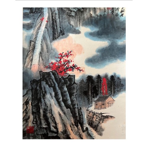 49 - A Chinese Ink and Watercolour Landscape on Paper Scroll - Attributed to Zhang Daqian (1899-1883). Al... 