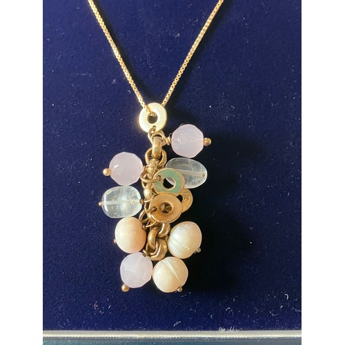 679 - SILVER BOX CHAIN with SILVER BELCHER PENDANT combining SILVER DISCS with MOONSTONES and ROSE QUARTZ ... 