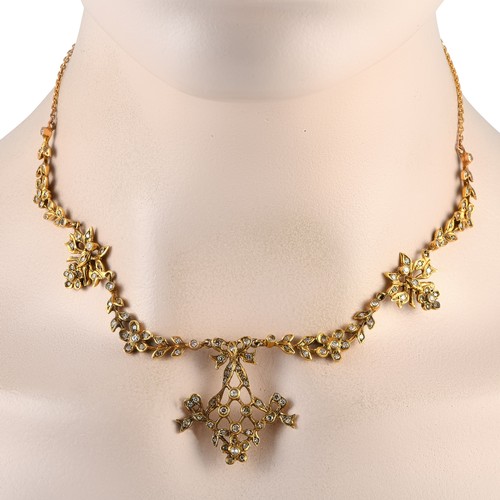 60 - A LB Exclusive Vintage 14K Yellow Gold 1.80ct Diamond Necklace. Something a Regency lady would wear.... 