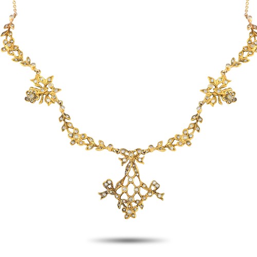 60 - A LB Exclusive Vintage 14K Yellow Gold 1.80ct Diamond Necklace. Something a Regency lady would wear.... 