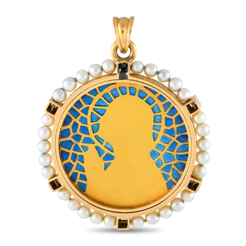 176 - A LB Exclusive Antique 18K Yellow Gold Diamond and Seed Pearl Enameled St. Mary Pendant. An antique ... 